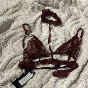 NWT Nasty Gal Lace Burgundy Bralette Choker